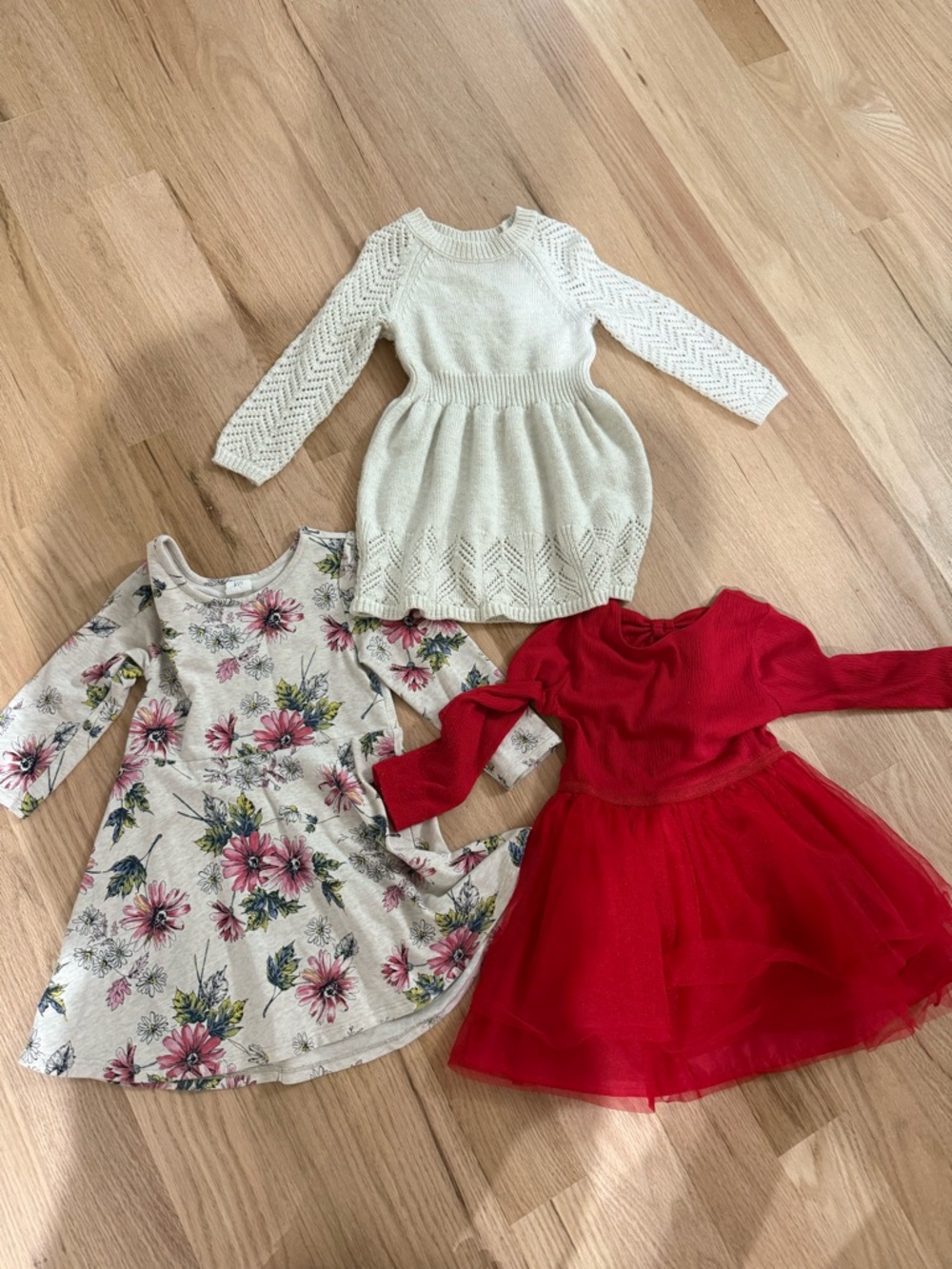 GAP, H&M, cat and Jack Girls' Dresses Bundle - Red, Cream sparkle knit & Floral